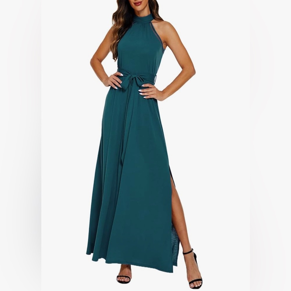 Chic Teal Sleeveless Maxi Dress